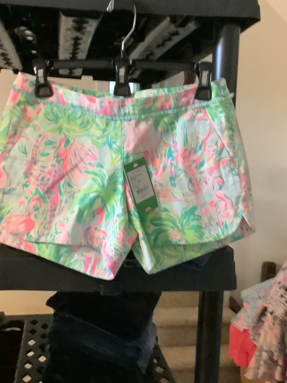 Lilly Pulitzer Pink & Green Tropical Print Athletic Adie Shorts, sea salt Blue - Picture 6 of 9